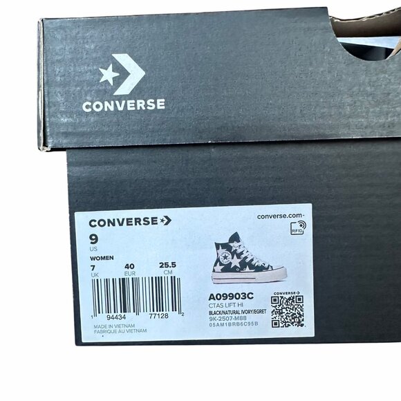 ✨Converse Women Shoes Sz 9 Ctas Lift Platform Hi Large Stars Black Beige A09903C - Picture 7 of 10